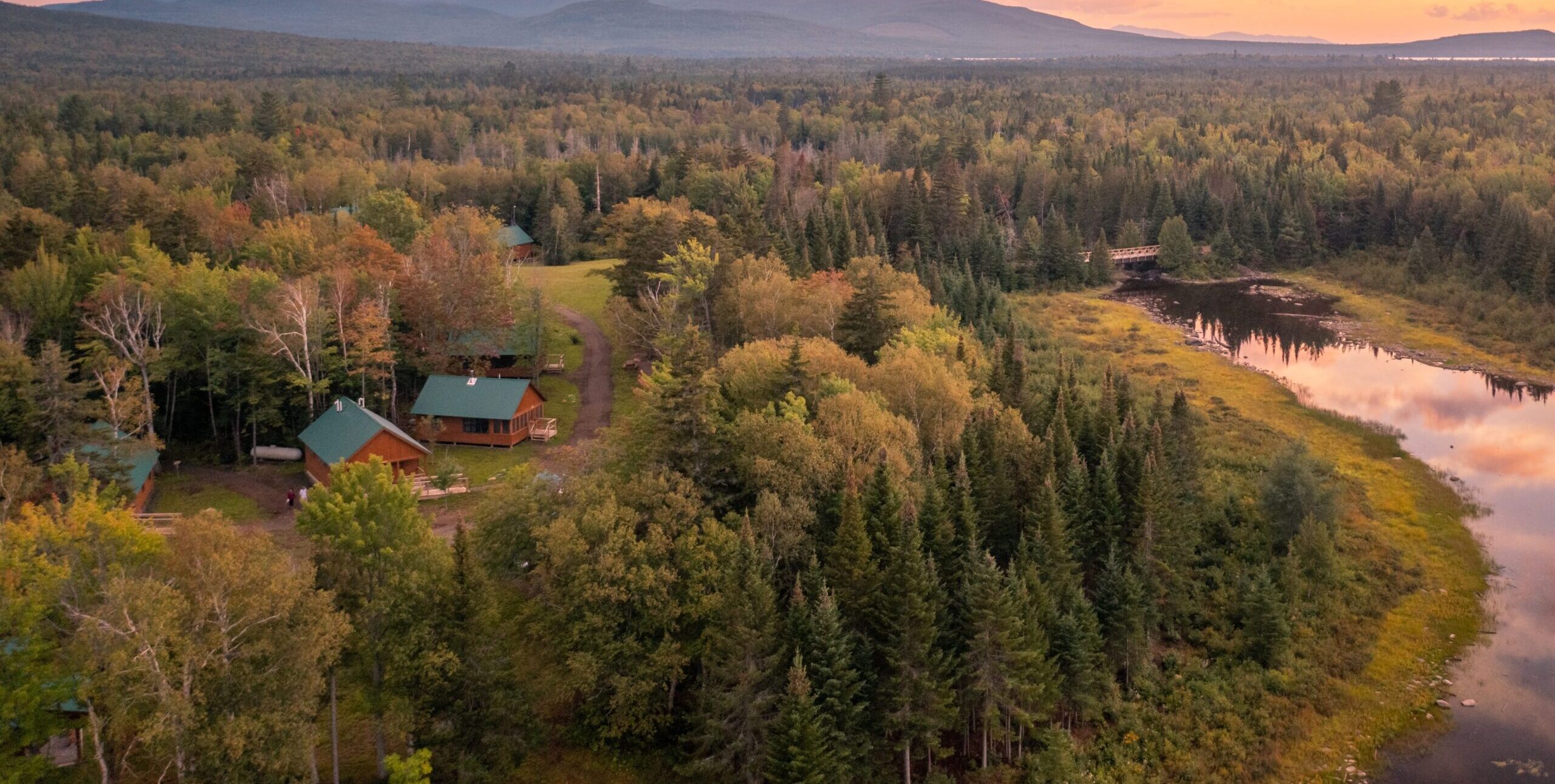 aerial view of Medawisla Lodge and Cabins